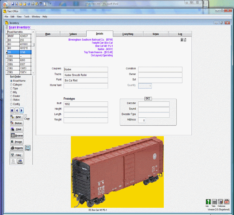 Model railroad Inventory Details